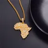 Iced Out Afrique Carte Collier Or/Argent Cubique Zircone Afrique Continent Pendentif Collier Bijoux Africains Hip Hop Style P3590