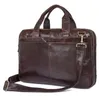 Vintage äkta läder mäns portfölj Laptop Business Case Cow Leather Messenger Väskor Män Axelväska Crossbody Bag # MD-J7092