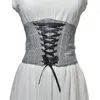 Kvinnor Vintage Wide Waist Belts PU Läder och Cowboy Fabric Girdle With Bow Tie Bandage Elastic Band