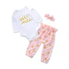 Nyfödd baby flicka kläder långärmad romer + polka dots långa byxor huvudband 3pcs lilla tjejer sätta toddler kläder spädbarn flickor kläder set