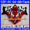 Matte black glossy Body+Tank For YAMAHA YZF R 1 YZF-1000 YZF 1000 YZFR1 04 05 06 232HM.16 YZF1000 YZF-R1 04 06 YZF R1 2004 2005 2006 Fairing