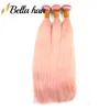 Tramas Bella Cabelo Rosa Feixes de Cabelo Reto e Sedoso Brasileiro Virgem Extensões de Cabelo Humano Trama 3 pcs ou 4 pçs/lote Trama Dupla