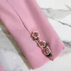 Feminino Mulherer Designer Longa Manga Floral Forro Rosa Botões Rosa Blazers Casaco Exterior Feminino