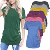 Women Summer O Neck Short Sleeve Long Basic T Shirt Ladies Casual Side Button Decoration Loose Tee Shirt Tops Femme