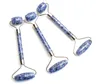 Puntini blu naturali burattati Pietra scolpita Reiki Crystal Healing Gua Sha Beauty Roller Bastone massaggiatore facciale con lega placcata argento8365183