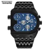 Homme Horloge Sport Montre Hommes Quartz Analogique Horloge 3 Fuseau Horaire Sous-cadrans Conception Grand boîtier Surdimensionné Mode Or Montres-Bracelets relogio1