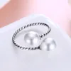 925 Sterling Silver Pearl Style Retro Ring Women Rings Korean Lovely Girls Simulated Pearl Rings Justerbara ringsmycken3529811