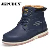 Jkpudun зимний теплый мех работы ботинки ботинки мужчин кожаные повседневные туфли мода мужские военные ботинки водонепроницаемые ботас плюс размер