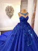 Boll Royal Blue Gown Prom Dresses D Floral Appliced ​​Lace Jewel Neck Evening Gowns Chapel Train Formal Pageant Party Dress S Ress