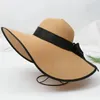 Chapeau de paille décontracté à large bord pour femmes, casquette de soleil avec nœud, chapeaux de plage de vacances, grande visière souple, bon marché