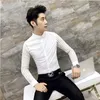 2018 New Arrival Autumn Mens Lace Shirt Party Prom See Throught Shirt Men Chemise Homme Social Club M-3XL Black White