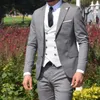 High Quality Two Buttons Light Grey Wedding Groom Tuxedos Peak Lapel Groomsmen Mens Dinner Party Suits (Jacket+Pants+Vest+Tie) NO:1467