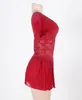 Lencería sexy de talla grande, camisón rojo de encaje de malla con cuello en V, picardías, vestido para dormir # R68
