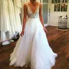 Sexy Deep V Neck Bohemian Beach Wedding Dresses Sheer Lace Appliques Floor Length Tulle Plus Size Custom Made Summer Boho Bridal Gowns