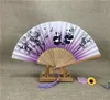 Handmålning panda silke handfläkt kinesisk bambu vikning fläkt tofs små kvinnor bröllop fläkt hantverk gåva souvenir 10st / lot