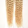 Blonde Mongolian Kinky вьющиеся вьющиеся волосы наращивание волос 200 г 2 шт. 100% REM MY Человеческие волосы ткачество пучки машины двойной уток