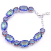 Luckyshines Cadeau De Mariage Classique Ovale Arc-En-Ciel Naturel Mystique Topaze Pierre Précieuse 925 Argent Plaqué Bracelet Bracelet Russie Bracelet Bijoux