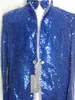 Paillettes bleues pour hommes Vestes Cristaux Glands Slim Manteaux Bar Prom Chanteur Danseur Costumes Scène de fête Performance Vêtements Spectacle de jazz Vêtements d'extérieur