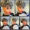 Chic Grey hair Kinky culry Ponytail hair extension 100% real Brazilian Virgin Hair Gray Ponytail afro puff Clips Drawstring Ponytails 120g