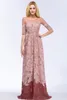 Dusty Pink Full Lace Prom Klänningar Halv Långärmad Jewel Neck Elegant Mamma Brudklänningar Bröllop Gästkvällar CPS910