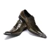 Mode Rivets Bout Pointu Hommes Oxford Chaussures Or Imprimer En Cuir Verni Richelieu Chaussures À Lacets Parti Hommes Chaussures Habillées