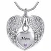 Kreativitet Mom Wing Heart Birthstone Cremation Urn Halsband för Ashes Urn Smycken Memorial Pendant