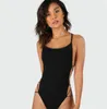 Strappy Backless Bodysuit Kadınlar Siyah Kolsuz Yaz Plaj Sıcak Bodysuits Scoop Boyun Çapraz Ince Cami Bodysuit