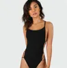 Strappy Backless Bodysuit Kvinnor Svart Ärmlös Sommar Beach Hot Bodysuits Scoop Neck Cross Slim Cami Bodysuit