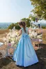 Sky Blue Flower Girls Dress 2018 with Big Bow A-Line Satin Floor Length Little Girl Birthday Party Dress Custom Made Mother Daughter Gowns