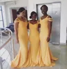 Sexy Mermaid Yellow Bridesmaid Dresses Satin Long Wedding Party Dresses Zipper Back Mermaid Bridesmaid Dress Custom Made Plus Size