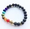 Nouveau Naturel Noir Pierre De Lave Charme Bracelets 7 Reiki Chakra Guérison Équilibre Perles Bracelet pour Hommes Femmes Stretch Yoga Bijoux