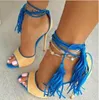 2017 mulheres peep toe bombas lace up bombas sapatos de festa de salto fino senhora borla sapatos de salto alto vestido sapatos de casamento