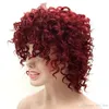 Прическа Афро извращенные вьющиеся короткие парики для чернокожих женщин Бургундии 15 -дюймовые винные красные синтетические волосы Pelucas perruque afro Per1010797