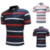 Mens Two Colors Striped Casual  Shirts Summer Slim Fit Turn Down Collar Short Sleeve Tops