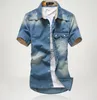 New Design Mens Summer Vintage Slim Denim Shirts Short Sleeve Casual Jeans Shirt O73D11