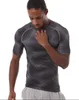 Partihandel-2018 Kortärmad Elastisk Tight Sportswear Fitness Men Yoga Skjorta Kompression Andas Absorbera Svett Kör T-Shirts Kläder