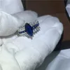 vecalon ジュエリー マーキス カット 5ct ブルー ダイアモニーク Cz 925 スターリングシルバー婚約結婚指輪リング女性用