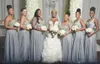 Africano Prata Chiffon Frisado Top Plus Size Longo Dama de Honra Vestidos de Um Ombro Ruched Dividir Guest Wedding Maid of Honor Vestidos BA8881