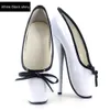 Customized 18cm/7" Ultra High Spike Heels slip-on Ballet Pumps with Bowtie Black White Patent Leather Fetish Shoes BDSM Plus size for Sexy