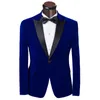 Skräddarsy Royal Blue Velvet Mäns Bröllop Tuxedos Brudgrum Groomsmen Blazer Utmärkt Män Business Party Prom Suit (Jacka + Pants + Bowstie)