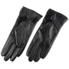 Gants en cuir noir pour écran tactile pour femmes, gants chauds d'hiver en peau de chèvre véritable, gants de conduite à cinq doigts, L074NZ19362116