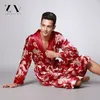 Summer Dragon Bathrobe For Men Print Silk Robes Male Senior Satin Sleepwear Satin Pajamas Long kimono Men Gown Bathrobe218V