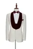 Red Velvet Shawl Lapel Ivory 3 Piece Suit Groom Tuxedos Man Wedding Suit Men Business Prom Excellent Blazer(Jacket+Pants+Tie+Vest) 1210