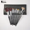 Bys 12 stks zwarte make -up borstels set poeder foundation oogschaduw eyeliner lip contour concealer smudge make -up borstel gereedschapset tas