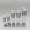 15 ml 30 ml 50 ml 80 ml 100 ml zilver airless fles cosmetische pakket vacuüm pomp lotion fles reizen pomp case f20171963