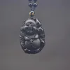 Natural Black Obsidian Carved Laughing Buddha Lucky Amulet Pendant Necklace For Women Men pendant