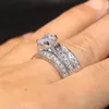 Gratis frakt Partihandel Hot Engagement Princess Cut 6mm Topaz Vitguld Fyllda Män Kvinnor Bröllop Ring Set för jul SZ 5-11