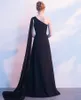 New Free Freight Sexy And Elegant Red Chiffon Formal Evening Dress Black Single Shoulder Long Dresses Party Dresses HY064