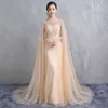 Modern Long Luxury Champagne Shawl Shawl Heavy Handmade Bead Prom Party Dresses Round Neckline To The Formal Evening Dresses DH28