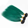 Cabelo humano verde de dois tons com fechamento em renda Cabelo liso sedoso com fechamento em renda Cabelo humano indiano virgem reto 4 pçs/lote